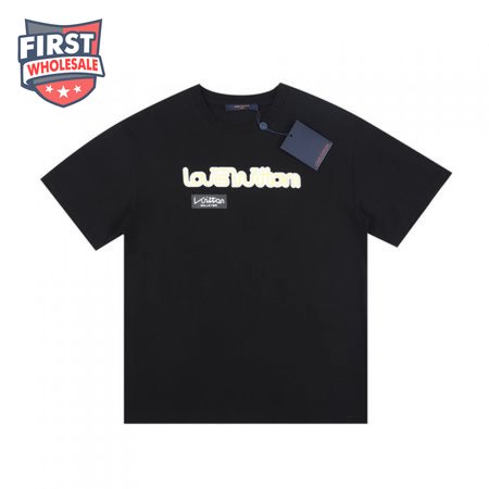 23ss yellow orange warning slogan printing round neck black