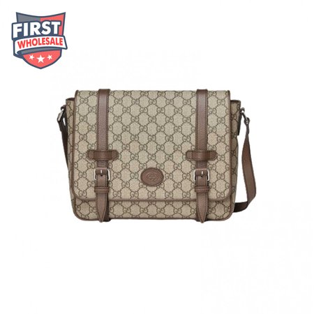 Gucci Messenger Bag Beige/Ebony Gg Supreme Canvas Brown Leather Trim GMB008