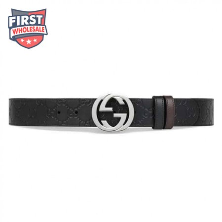 GUCCI SIGNATURE BELT WITH SILVER G BUCKLE - B49