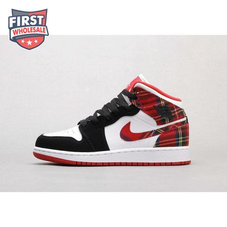 Air Jordan 1 Mid White Plaid Women's