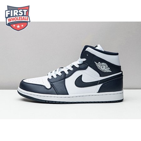 Jordan 1 Mid White Metallic Gold Obsidian 554724-174 Unisex