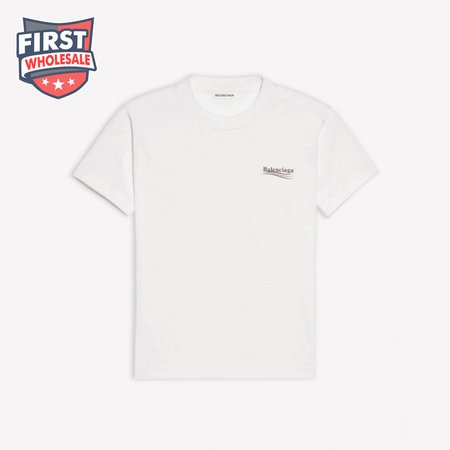 BALENCIAGA POLITICAL CAMPAIGN SMALL FIT T-SHIRT IN WHITE VINTAGE JERSEY - BB38