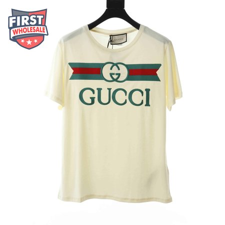 GUCCI EMBROIDERED BELT LOGO SHORT SLEEVE WHITE T SHIRT