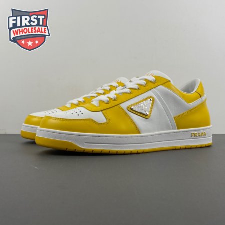 Prada Downtown Low Top Sneakers Leather White Yellow Sun