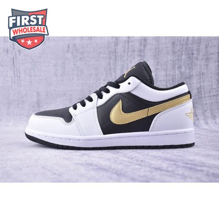 Jordan 1 Low White Black Metallic Gold Swoosh 553558-172 Unisex