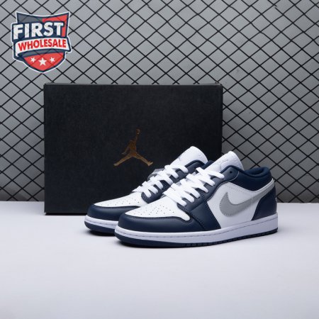 Jordan 1 Low Wolf Grey Midnight Navy 553558-141 Unisex