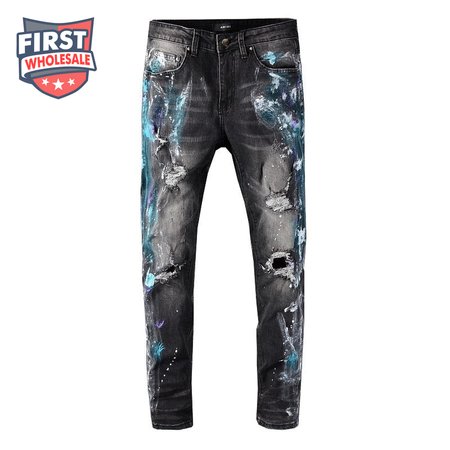 Amiri Blue Splatter Jeans Black