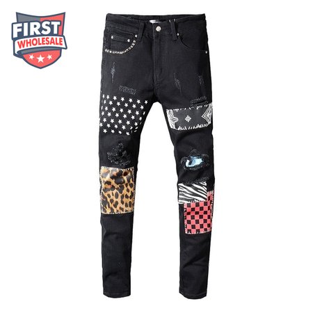 Amiri Camo Patch Jeans Black