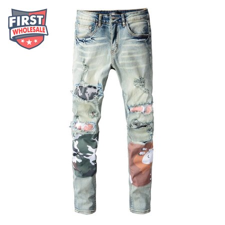Amiri Camo Patch Jeans Blue / Green / Orange