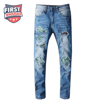 Amiri Design Rip Jeans Light Blue / Green