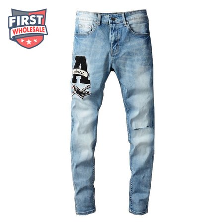 Amiri Logo Patch Rip Jeans Blue