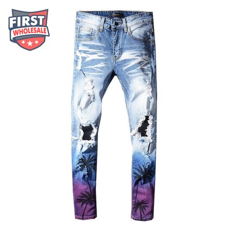 Amiri Palm Tree Jeans Light Blue/ White / Purple