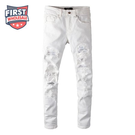 Amiri Rhinestone Jeans White