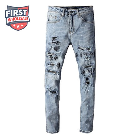 Amiri Rhinestone Rip Jeans Blue / Black