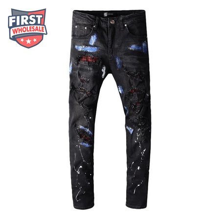 Amiri Rhinestone Splatter Jeans Black/Blue/Red