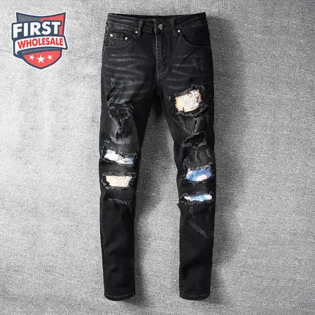 Amiri Rip Jeans Black / Blue / Orange