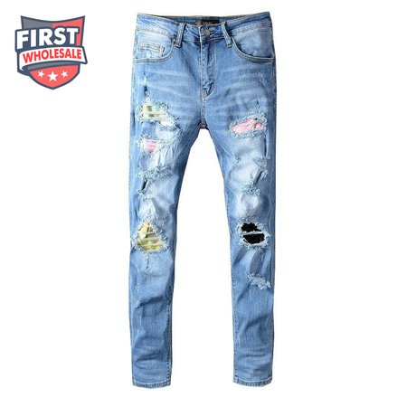 Amiri Rip Jeans Blue / Pink / Yellow