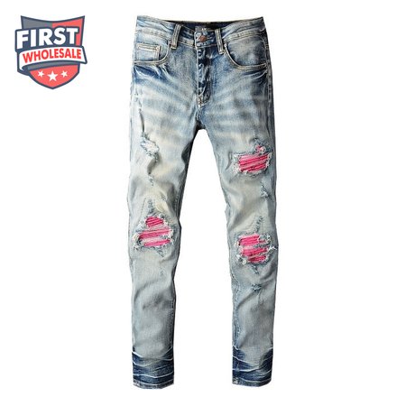 Amiri Rip Jeans Blue / Pink