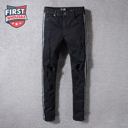 Amiri Striped Rip Jeans Black/Sliver