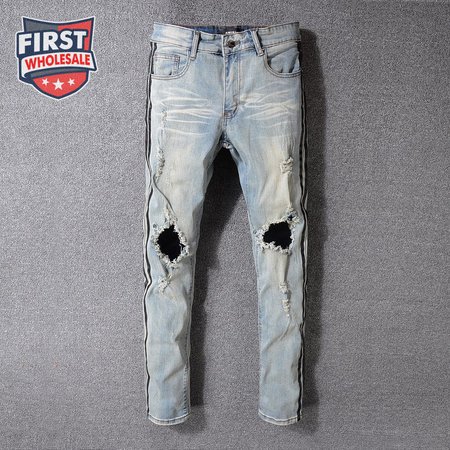 Amiri Striped Rip Jeans Light Blue / Black