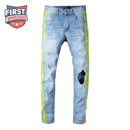 Amiri Stripes Rip Jeans Light Blue/Neon