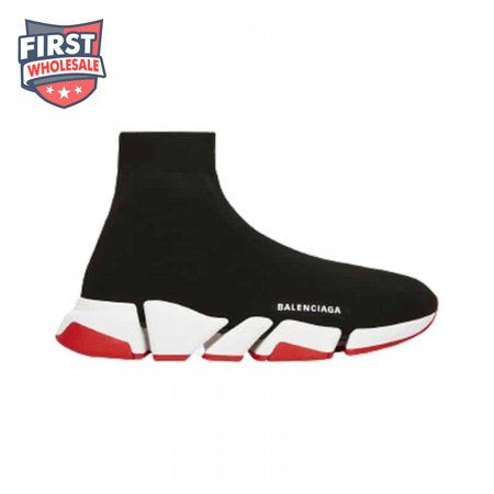 BALENCIAGA SPEED 2.0 SNEAKER IN BLACK, WHITE AND RED RECYCLED KNIT - BB144