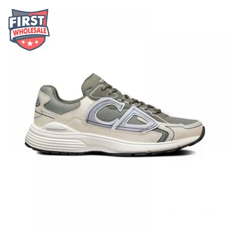 DIOR B30 SNEAKERS OLIVE MESH AND CREAM TECHNICAL FABRIC - CD86