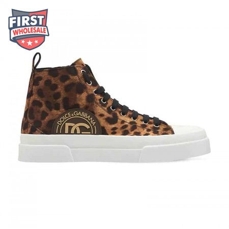 DOLCE AND GABBANA COTTON DRILL PORTOFINO LIGHT MID-TOP SNEAKERS WITH LEOPARD PRINT - DG110