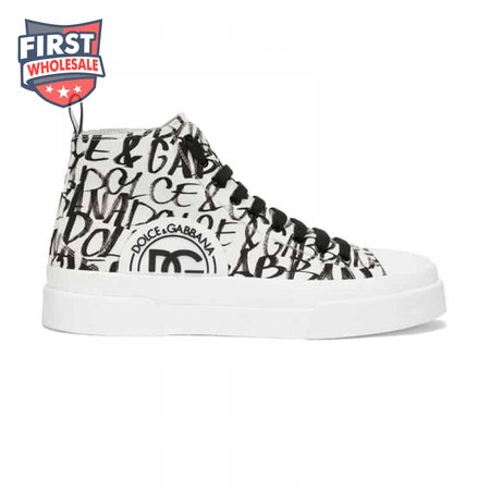 DOLCE AND GABBANA CANVAS PORTOFINO LIGHT MID-TOP SNEAKERS WITH DG LOGO PRINT - DG109