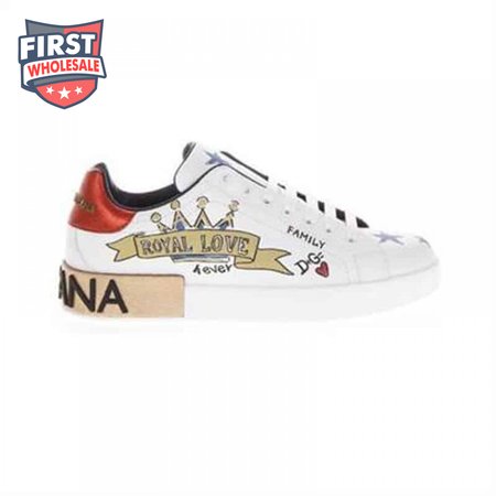 DOLCE AND GABBANA LEATHER ROYAL LOVE PRINT SNEAKERS IN WHITE - DG103