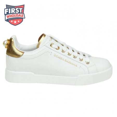 DOLCE & GABBANA SNEAKERS PORTFINO IN BLACK LEATHER WITH PERLA LOGATA - DG20