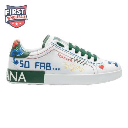 DOLCE & GABBANA PRINTED CALFSKIN PORTOFINO SNEAKERS - DG32