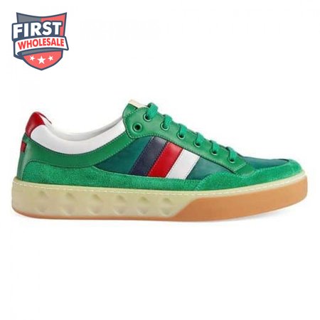 GUCCI MEN'S GREEN LEATHER AND NYLON SNEAKERS - GC61